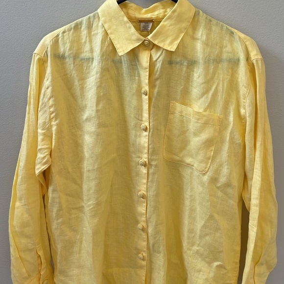 Magashoni 100% Linen Button Down Long Sleeve Women's Sunshine Yellow Blouse Sz S - Picture 4 of 9